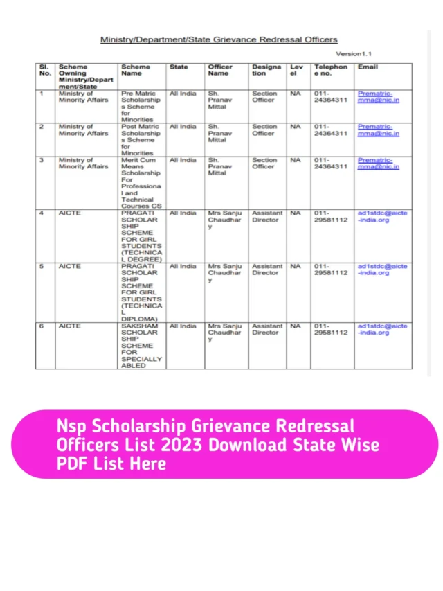 Nsp Scholarship Grievance Redressal Officers List 2023 Download State Wise PDF List Here
